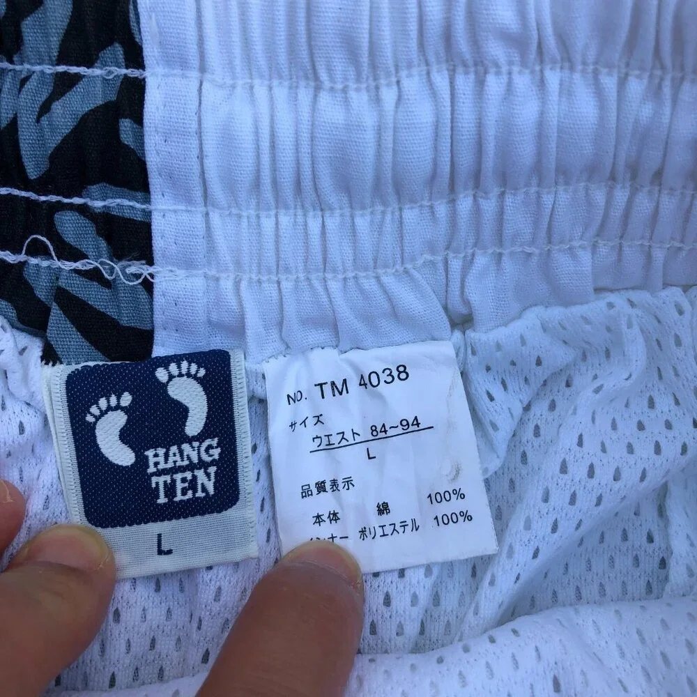 Vintage Y2K HANG TEN Shorts LARGE Men's Long White Black Elastic Waist​